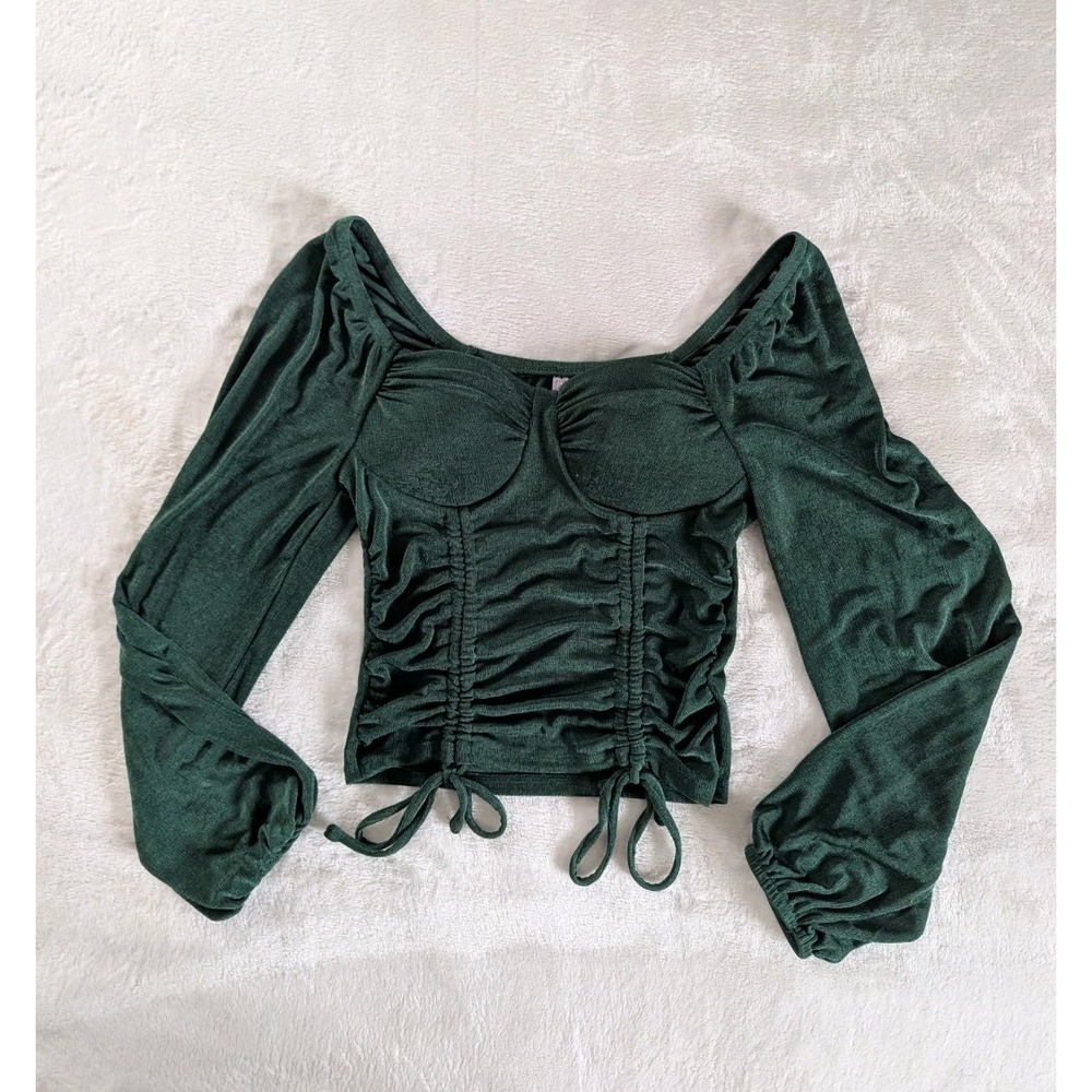 Ruched Bustier Top Dark Green Long Sleeve Sweetheart Jr Sz S 3-5 Milkmaid Fairy